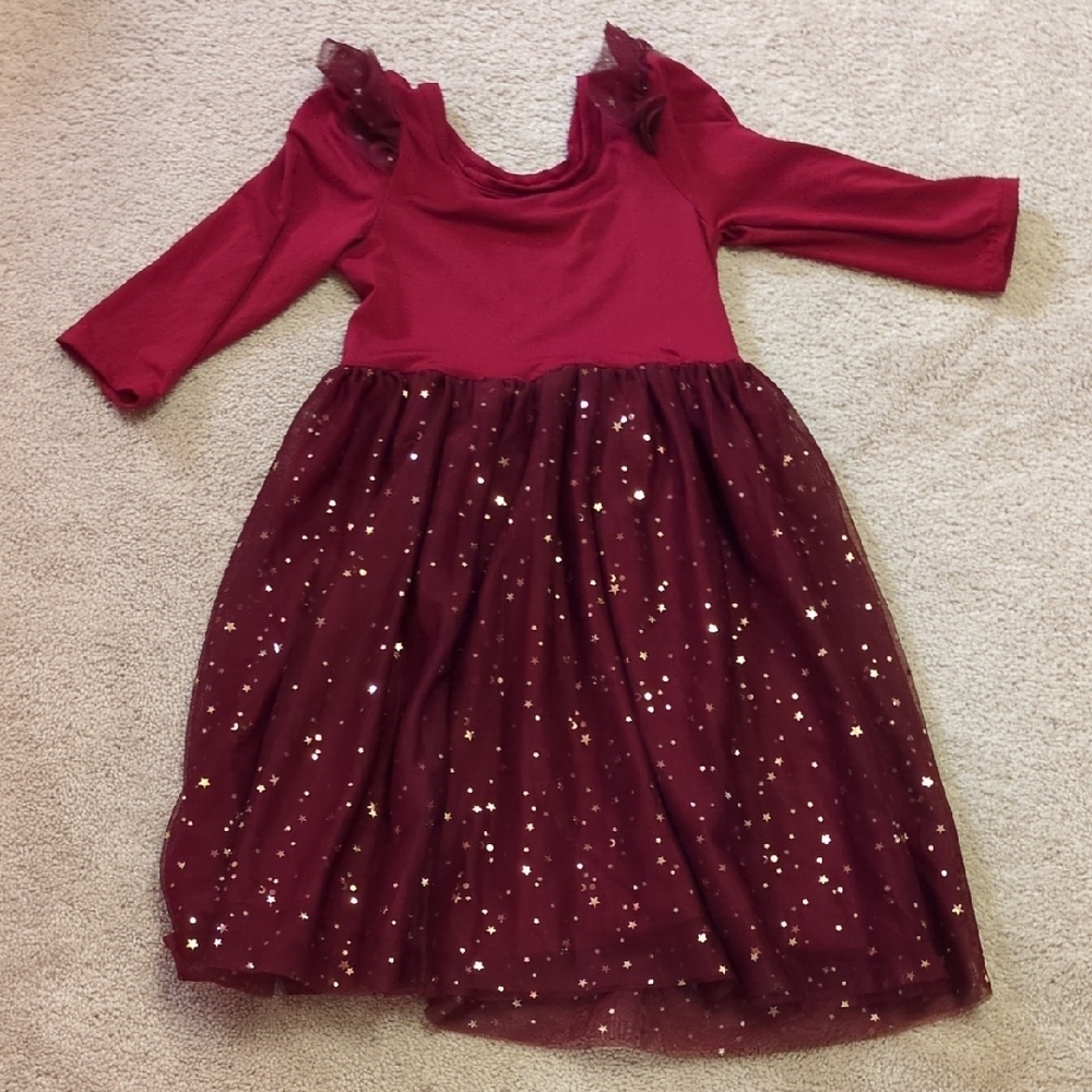 Girls Red Sparkey Christmas Dress